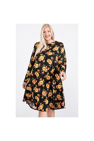 FLORAL MOCK NECK HIDDEN POCKET ...